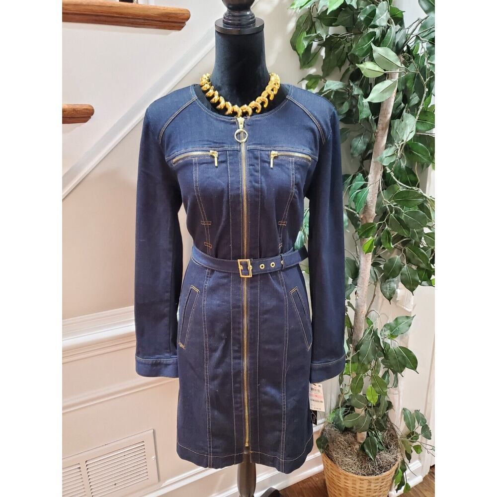 International Concepts Women's‎ Blue Cotton Round Neck Knee Length Dress Size 10